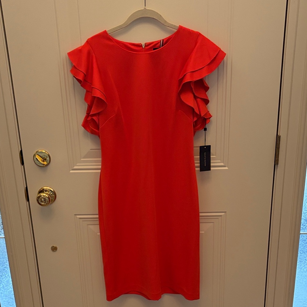 Tommy Hilfiger Orange Ruffle Sleeve Midi Dress